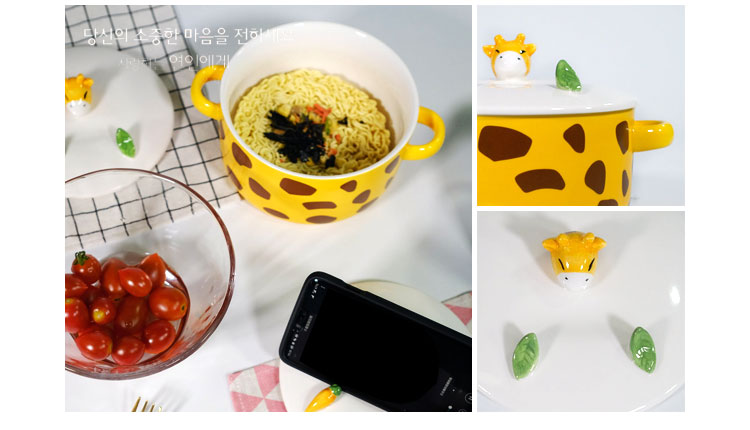 Korean lovely home nice dormitory eat instant noodles bowl chopsticks sets with cover to use ceramic bowl bag in the mail