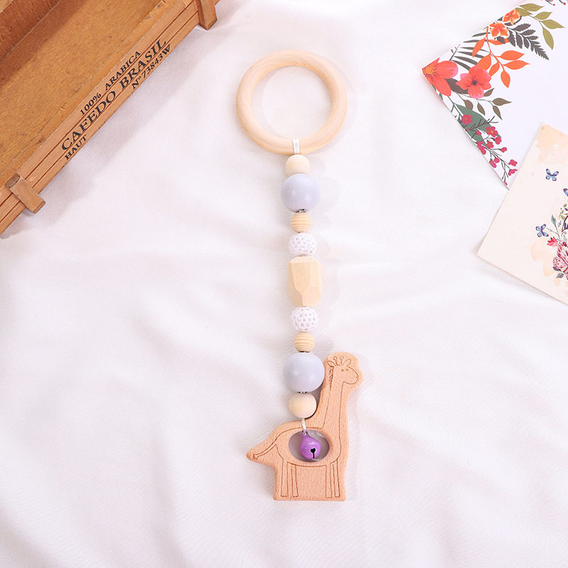 2021 New Creative Children Rocking Bell Pendant Cotton Thread Wood Ring Camel American Ostrich Solid Teeth Rattle Pendant 4 pieces