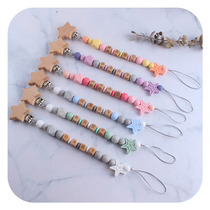 Creative DIY Infant Beech Wood Pentagram Pacifier Clip Customizable Baby Name Silicone Pentagram Pacifier Chain