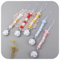 Infant Supplies appeasement Wooden Pacifier Clips Baby Mitch Silicone Bead Pacifier Chain Anti Fall Chain Amazon New
