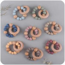 Baby Supplies Beech Wood Ring Ring Appeasement Baby Silicone Bead Bites Rubber Hand Ring Dental Gum Toy Speed Sale New