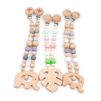 Amazon Cross-border Baby Beech Wood Leaf Elephant Grindroan With Beech Grinding Teeth Toy Baby Flower Ring Pacifier Clip