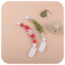 New infant supplies Christmas series Small tooth glue DIY pacifier chain Santa printed silicone bead gum