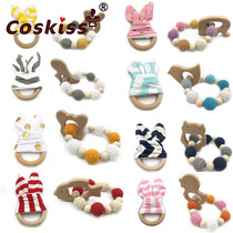 Food Grade Beech Wood Animal Baby Grinders Bracelet Bites Leech Bracelet Toy Baby Soothing Gum