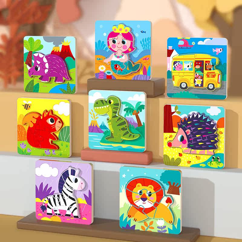 Children's early education enlightenment puzzle puzzle puzzle board wooden toy animal three-dimensional cartoon puzzle - Taobao