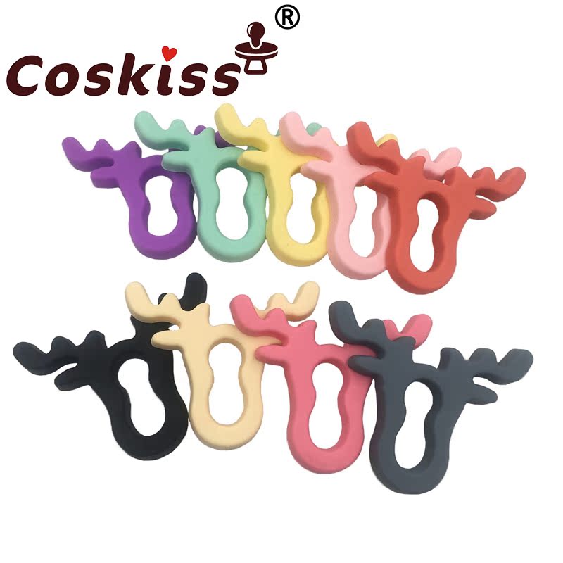 Coskiss baby bite solid teeth machine customizable edible grade baby grinders Silicone Antlers SILICONE SOLID TEETH TOYS