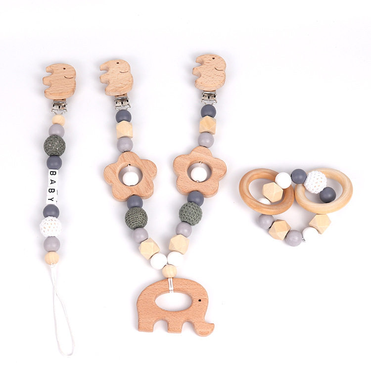 Manufacturers send baby beech pacifier chain spot elephant shape molar bracelet rattle toy three-piece set