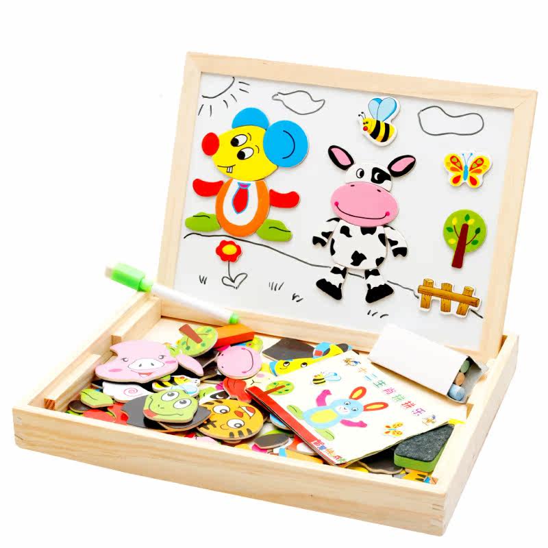 Wooden children's jigsaw puzzle magnetic animal multi-functional magnetic jigsaw puzzle board educational toy box