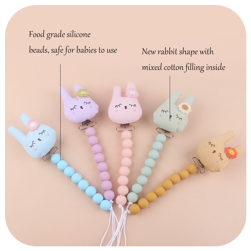 Creative Baby Supplies Rabbit Pacifier Nipple Chain Toy Baby Pacify Silicone Bead Pacifier Chain Anti Fall Chain
