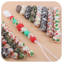 15mm Christmas printed colour printed silicone beads DIY ornaments baby pacifier bracelet rubber hand ring small accessories