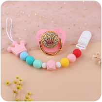 Baby Supplies Crown Pacifier Pacification Baby Silicone Crown Jewel Crown Jewel Bite Nipple Chain Anti Fall Chain Suit New
