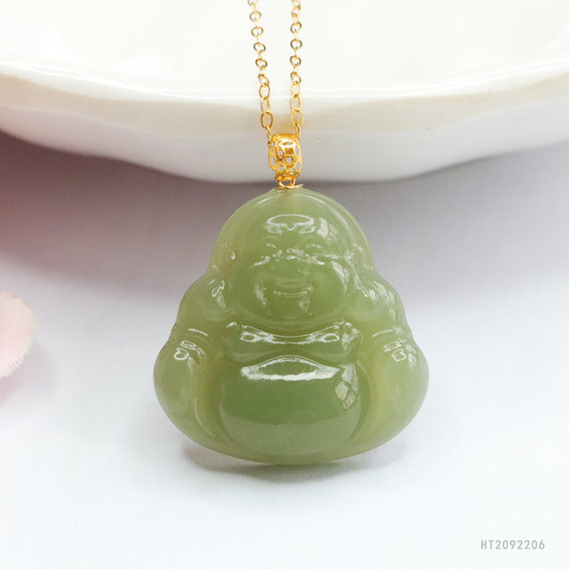 18k gold set with natural Hotan jade pendant Buddha Buddha jade jewelry Buddha Buddha pendant Xinjiang natural Hotan jade