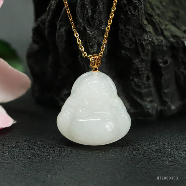 Natural Hetian Jade Pendant White Jade 18k Gold Inlaid Buddha Necklace New Year Gift High-end Buddha Pendant