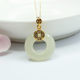S925 silver inlaid with natural Hetian jade pendant, ice clear horizontal security ring pendant jewelry, high-end clavicle chain necklace