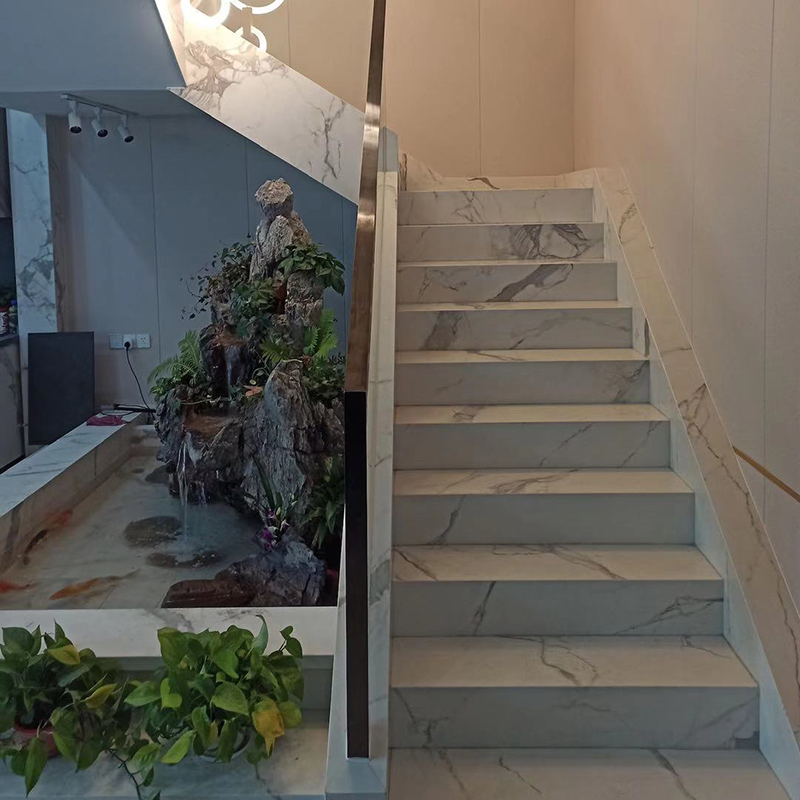 Stone slab staircase step custom home anti-slip step artificial stone villa stone fish belly white marble slab