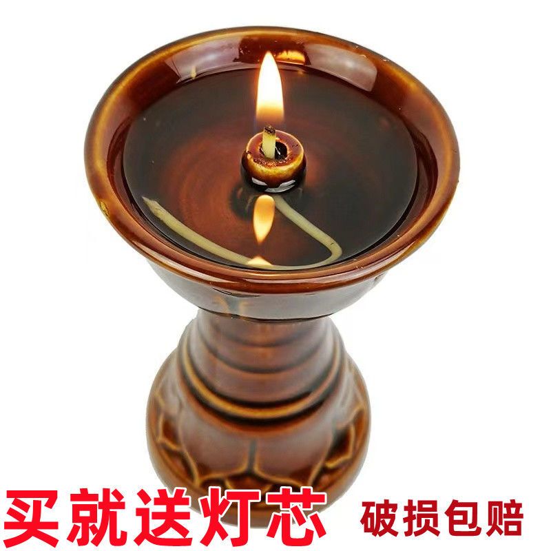 Ceramic Kerosene Lamp for Buddha, Vegetable Oil Lamp, Household Candle Holder, Vintage Chinese Style Kerosene Lamp, Old Model from the 70S