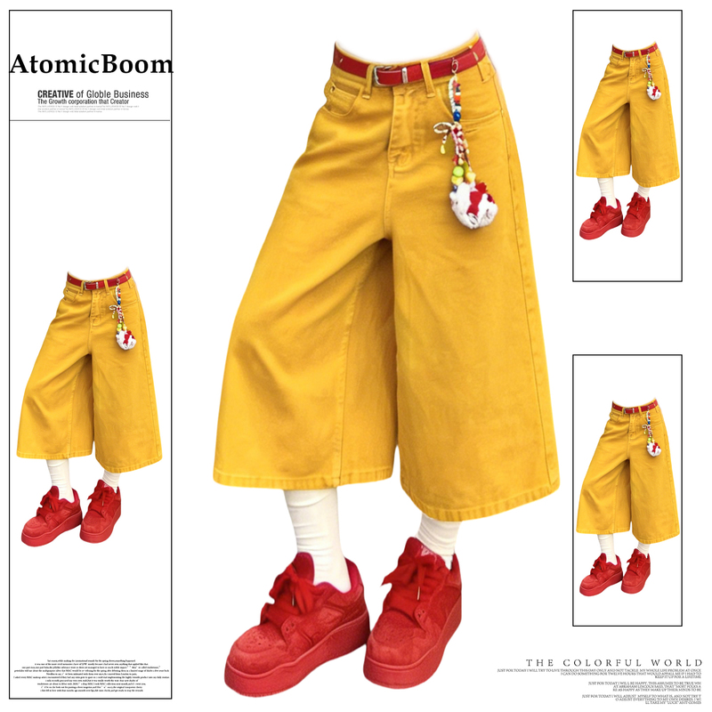 Bright Dopamine Style Outfit 2026 Super Trendy Yellow Cropped Pants for Women, Summer Thin American-Style Stylish Denim Shorts