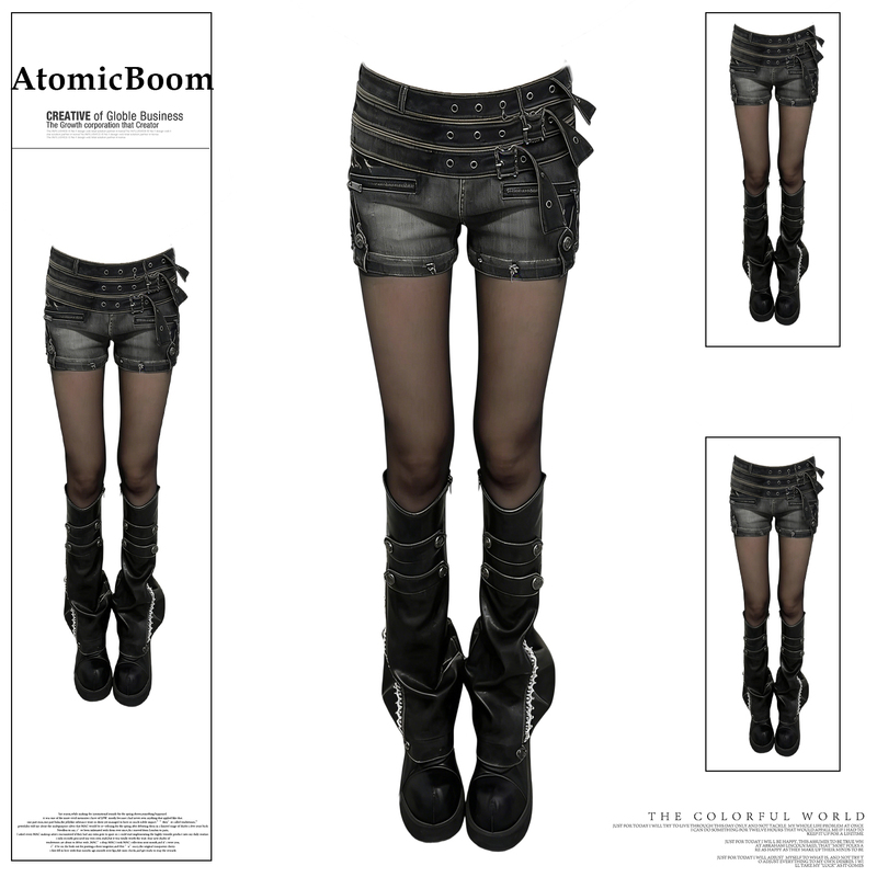 American Retro Belt Buckle Zipper Denim Shorts for Women, Spring and Summer New Style Y2K Hot Girl Slim Fit Hip-Hugging Pants