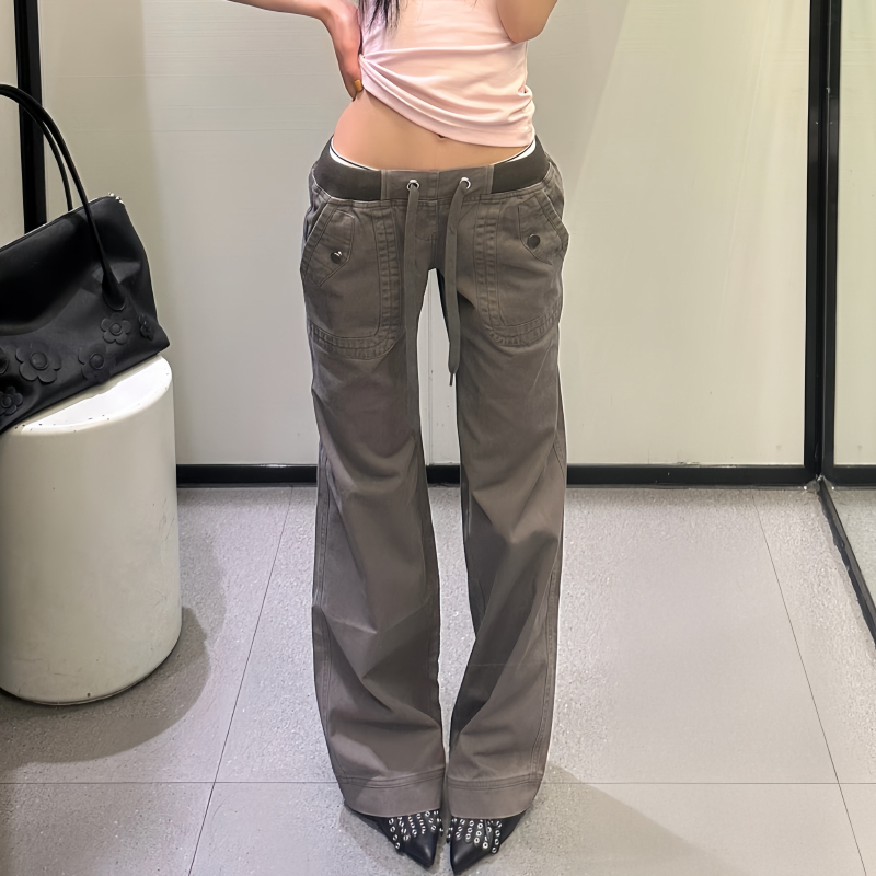 American Retro Style Low-Waist Denim Jeans for Women, Summer Trendy Design, Niche Slim-Fit Straight-Leg Floor-Length Work Pants