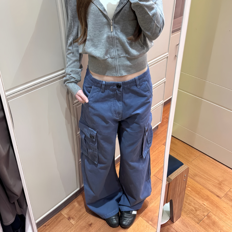 American Retro Blue Work Pants for Women, Autumn and Winter, Casual, Loose, Pocketed, Low-Waisted Jeans American Retro Blue Work Pants for Women, Autumn and Winter, Casual, Loose, Pocketed, Low-Waisted Jeans