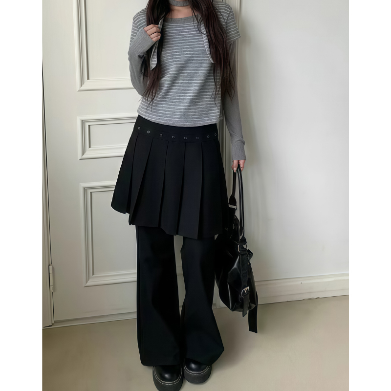 Plus-Size American-Style Skirt Pants, Two-In-One Faux Two-Piece Pants with a Skirt Overlay, Women's Extended Pants Skirt, Layered Pleated Skirt, Black Casual Pants Plus-Size American-Style Skirt Pants, Two-In-One Faux Two-Piece Pants with a Skirt Overlay, Women's Extended Pants Skirt, Layered Pleated Skirt, Black Casual Pants