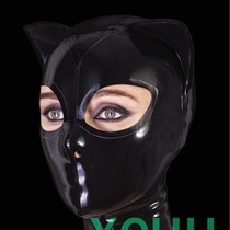 Natural latex black cat ear mask hood