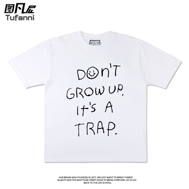 Dont Grow Up, Dont Grow Up, New Summer Style Loose White Smiley Face Letter Print Short-Sleeved T-Shirt for Women, Trendy