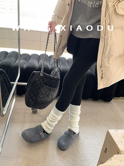 毛呢勃肯●3cm内增高博肯鞋女全包新保暖毛毛平底单鞋