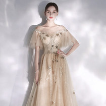  High-end atmospheric evening dress women 2021 new fairy gauze banquet noble temperament long elegant student socialite