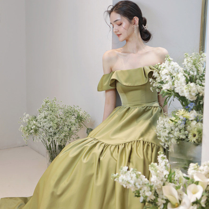 Straight Shoulder Dresses 2022 New Summer Toast With Bridal Dresses Temperament Engagement Foreign Dress Hosting Performance Women