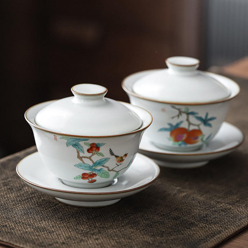Ceramic Ru kilns open sheet Nourishing Lid Bowl single home Three-only cover Bowl Tea Cup Kongfu Tea With Tea Maker