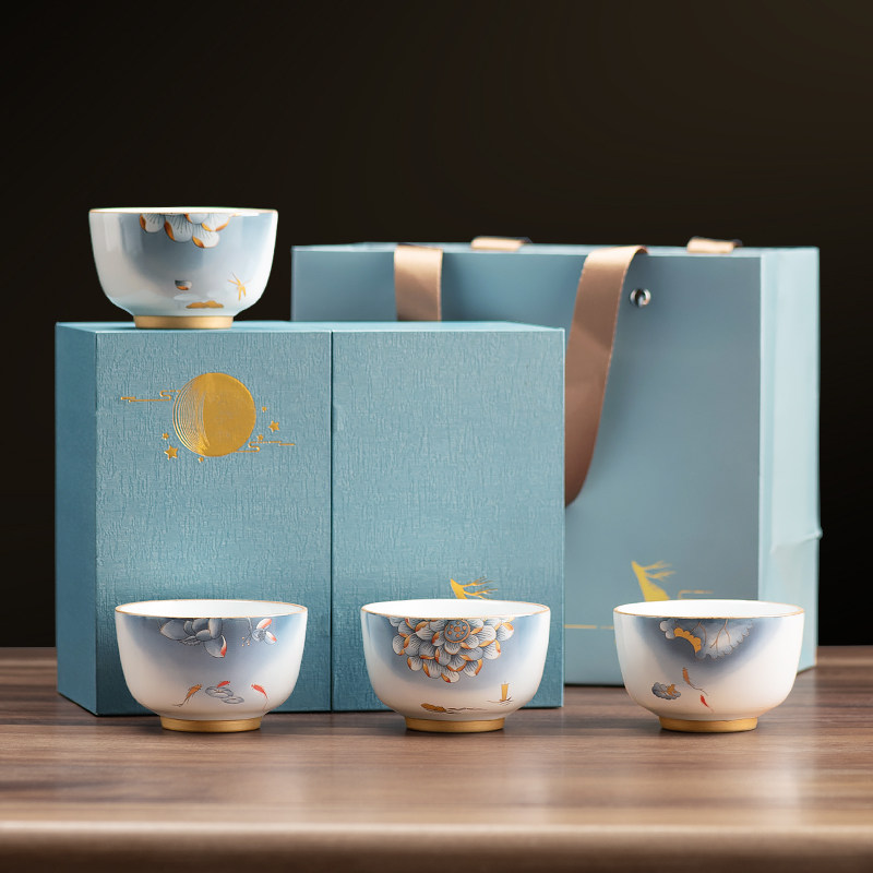 Ceramic Tasting Cup Courtesy box set of hand painted lotus sketching accompanied by hand Retro Gongfu Tea Tea With Tea Cup
