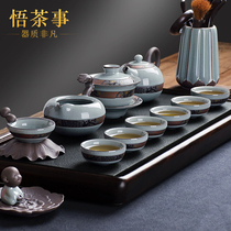 Wu Tea Things Clivia Ge Kiln Ceramic Kung Fu Tea Set Open Ice Split Glaze Home Tea Set Gift Set