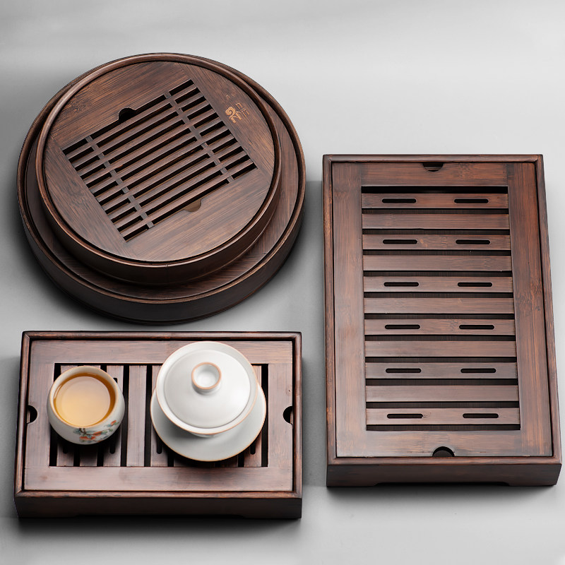Bamboo tea tray simple dry tea table tea sea small round water storage tea tray simple Chinese household kung fu tea set