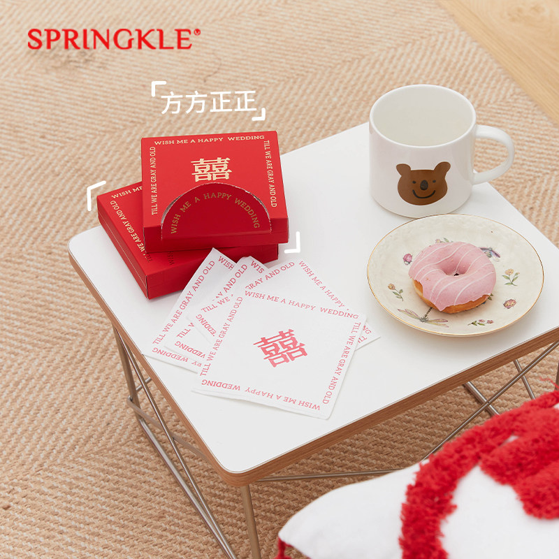 Springkle Wedding Towers Married with paper feast red romantic dining table napkin box drawing print