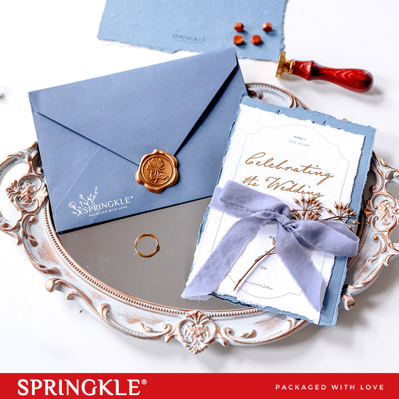 Sen Ensemble Creative Hand Ripping Up the Edge Please Cambodia Wedding Wedding Festive Posting Fire Lacquer Seal Net Red Business Invitation Letter Custom Ins Wind