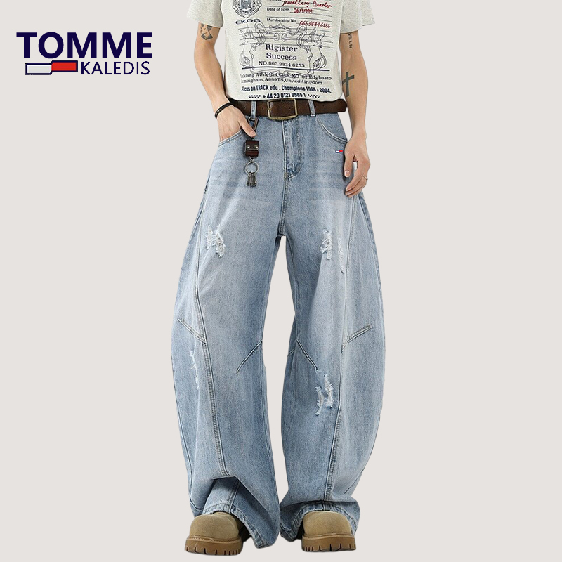 Caroldi Tommy Casual Pants American-Style Ripped Scimitar Jeans Men's Loose Wide-Leg Floor-Length Trousers Caroldi Tommy Casual Pants American-Style Ripped Scimitar Jeans Men's Loose Wide-Leg Floor-Length Trousers