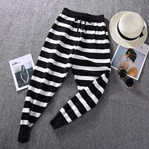 2018 spring new version of loose thin striped knitted Harun Radish small feet nine points womens tide