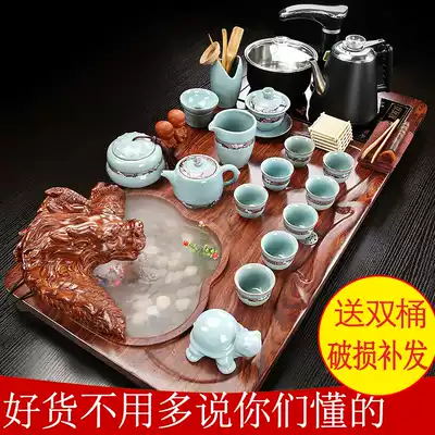 Kung Fu tea set set solid wood tea tray home automatic one simple living room office ceramic purple sand teapot