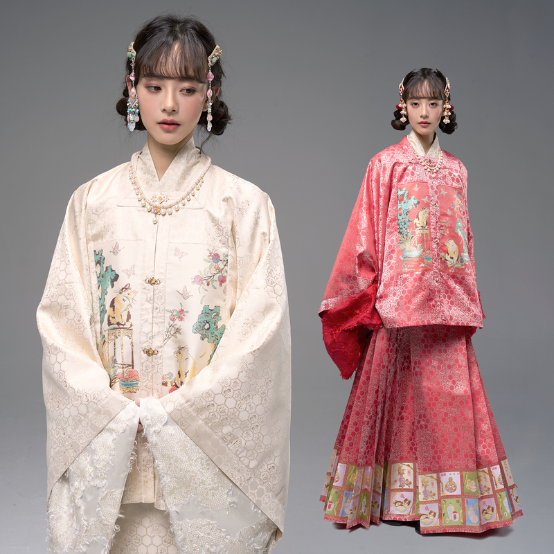 Linxixuama【Bo Gu Meow Meow】Original Ming Dynasty-Style Hanfu Red Mamian Skirt Chinese-Style Engagement Dress Toasting Dress