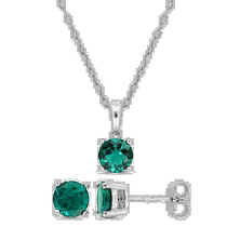 Mimi Max 2 1 2 CT TGW Artificial Emerald 2 Piece Pendant Set with Chain and Sterling Silver Earrings