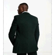 Hong Kong direct mail trendy luxury ASOS mens design tight wool blend yarn herringbone green blazer