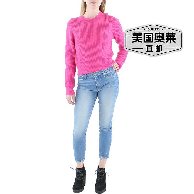 zsupply Women's Crew Neck Cable Knit Pullover Sweater - Pink Straight Hair