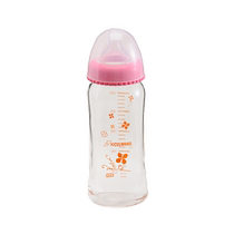 Self-operated｜KIDSMAMA imported baby glass wide mouth infant feeding bottle yellow 250mL