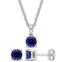 mimi max3 CT TGW Round Created Blue Sapphire 2 Piece Pendant Set in 925 Sterling Silver