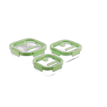 Lekue Sealed Square Glass Food Storage Containers 3-Piece Set - Green (American Outlet)
