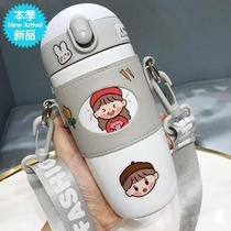 Straw thermos cup Children Baby water Cup kindergarten pupils Cup cute girl ins water bottle portable