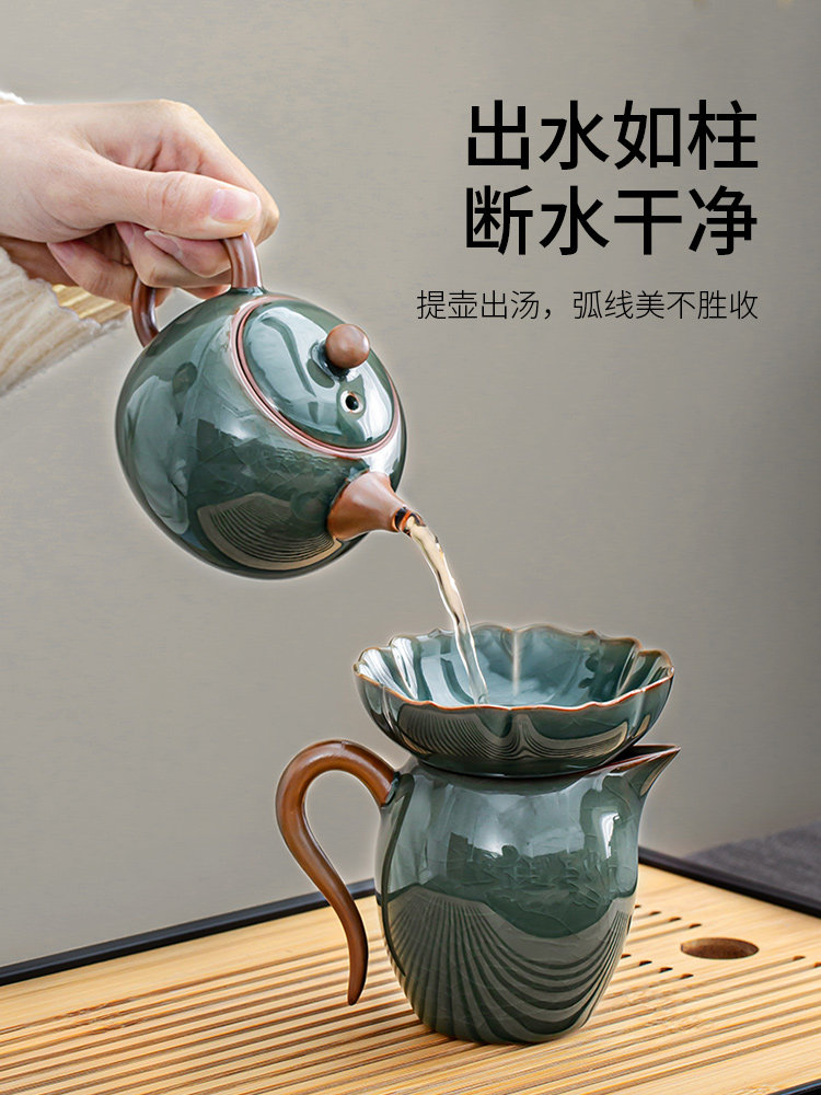 2026 New Ge Kiln Kung Fu Tea Set for Home Use, Light Luxury High-End Tea Brewing Pot, Gaiwan, Tea Cup, Dry Tea Tray