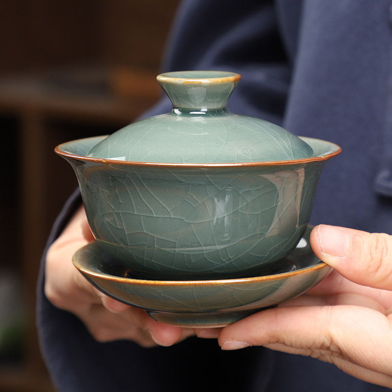 Geyao Three Cai bowls a single high-grade kung fu tea set ice crack Chinese large household tea bowl is not hot tea cup