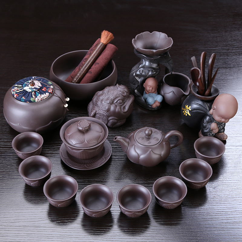 Injection machine purple sand tea set tureen yixing purple clay teapot zhu mud tea sea the whole household kung fu tea set